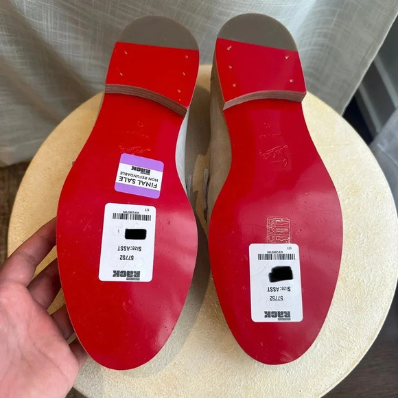 Christian Louboutin Beige Penny Flat Crosta Leather Loafers,Slip On, sz43 - Picture 8 of 8